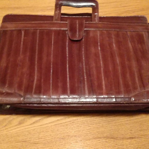 #2 PRICE REDUCED HB VINTAGE 1980s EEL SKIN Slim Attache Messenger Bag - Picture 7 of 12